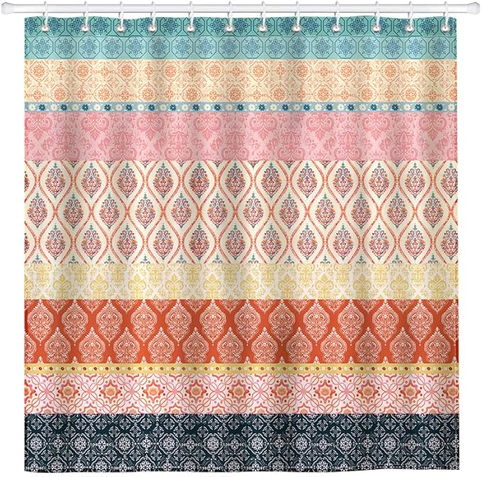 مجموعة ستائر دش بايزلي بوهو بيروقراطية، ستائر دش من قماش البوليستر المائي مع 12 علبة سحب لتزيين الحمام والمنزل، ملحقات حمام قابلة للغسل مقاس 72 × 72 بوصة - Image 2
