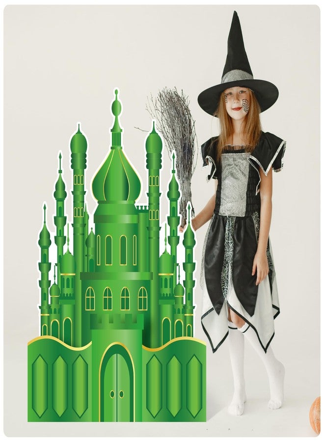 PANTIDE 3.3ft Large Emerald Green Castle Cardboard Cutout - Witch Green Castle Wizard Stand Up Party Decoration, Freestanding Photo Booth Prop Photography Backdrop for Halloween Birthday Gift - Image 1