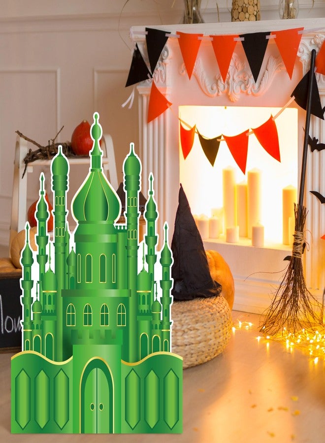 PANTIDE 3.3ft Large Emerald Green Castle Cardboard Cutout - Witch Green Castle Wizard Stand Up Party Decoration, Freestanding Photo Booth Prop Photography Backdrop for Halloween Birthday Gift - Image 4