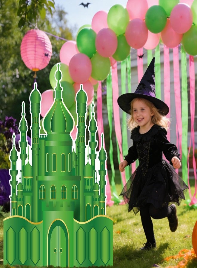 PANTIDE 3.3ft Large Emerald Green Castle Cardboard Cutout - Witch Green Castle Wizard Stand Up Party Decoration, Freestanding Photo Booth Prop Photography Backdrop for Halloween Birthday Gift - Image 5