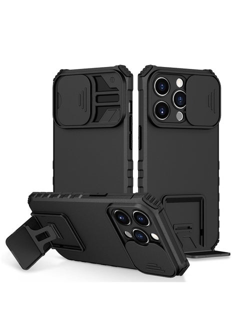 Iphone 14 Pro Max Black Mobile Phone Case Cover, Innovative Telescopic Bracket, Sliding Protection Camera Window, Bumper Shockproof Phone Back Cover