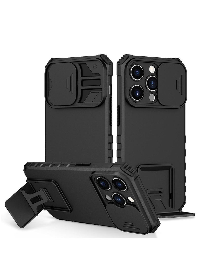 Iphone 14 Pro Max Black Mobile Phone Case Cover, Innovative Telescopic Bracket, Sliding Protection Camera Window, Bumper Shockproof Phone Back Cover  - Image 1