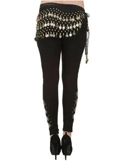 Generic Imported Belly Dance Wrap Belt Skirt Black With Gold Coins Suitable For 8+ Years One Size for Performance Costume(Black)  - Image 2