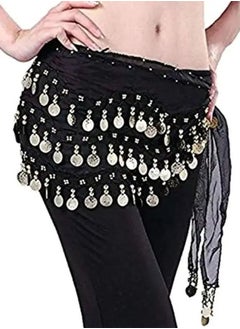 Generic Imported Belly Dance Wrap Belt Skirt Black With Gold Coins Suitable For 8+ Years One Size for Performance Costume(Black)  - Image 3