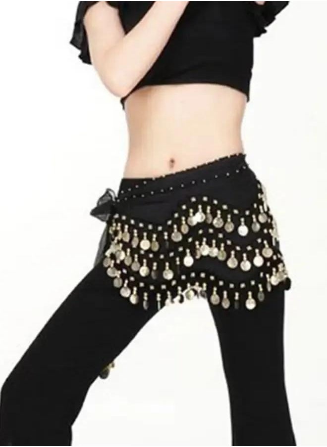 Generic Imported Belly Dance Wrap Belt Skirt Black With Gold Coins Suitable For 8+ Years One Size for Performance Costume(Black)  - Image 4