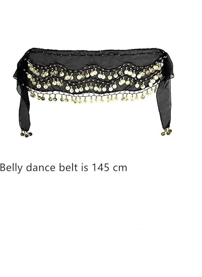 Generic Imported Belly Dance Wrap Belt Skirt Black With Gold Coins Suitable For 8+ Years One Size for Performance Costume(Black)  - Image 5