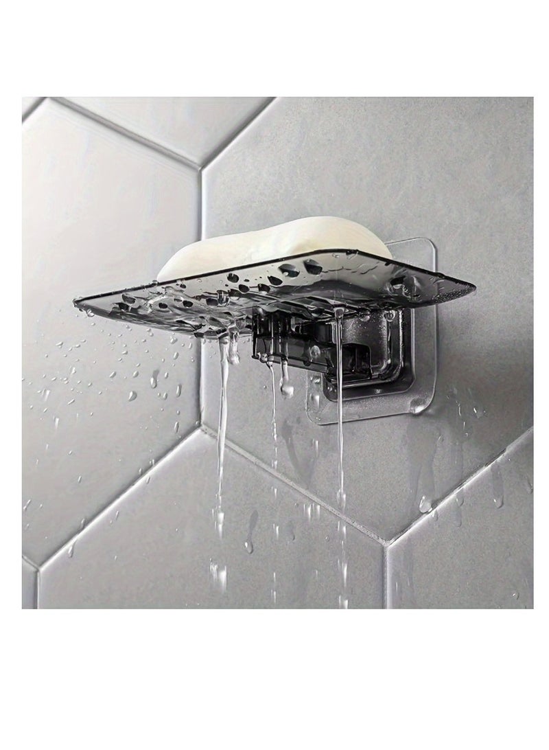 1pc Transparent Traceless Soap Dish, Wall Mounted Crystal Soap Tray, No Punching Soap Holder, Draining Soap Rack, Bathroom Supplies, Bathroom Accessories - Image 1