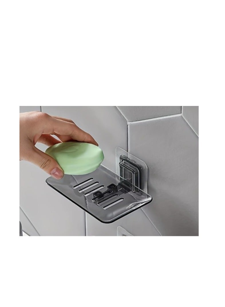 1pc Transparent Traceless Soap Dish, Wall Mounted Crystal Soap Tray, No Punching Soap Holder, Draining Soap Rack, Bathroom Supplies, Bathroom Accessories - Image 3