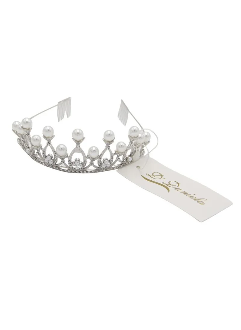D'Daniela Princess Faux Pearl Crown Tiara Gold