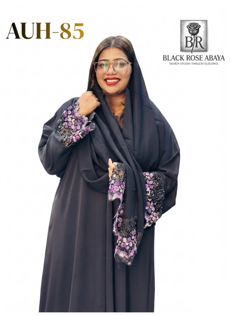 عباية نسائية بلاك روز مزينة AUH-85 سوداء - Image 1