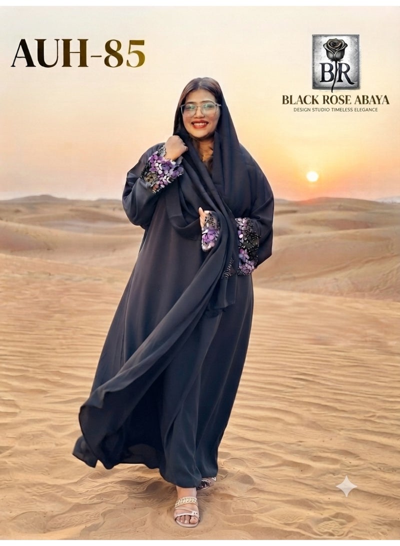 عباية نسائية بلاك روز مزينة AUH-85 سوداء - Image 2