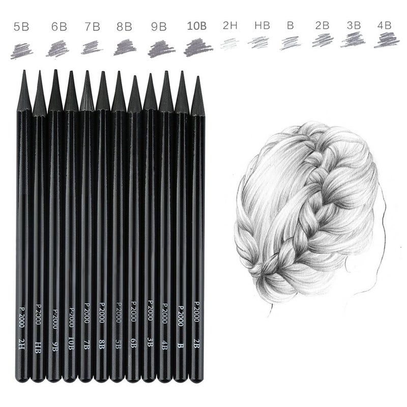 EVNEED Woodless Pencil Set,12 pcs Non-wood Graphite and Charcoal Sketching for Drawing,Writing,Shading,Color Black-Set of 12 - Image 4