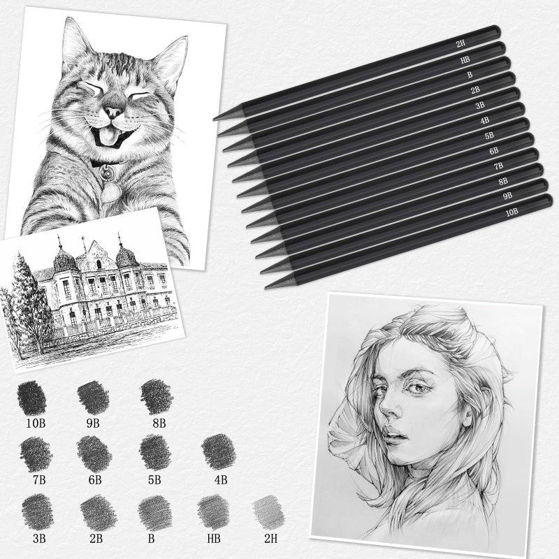 EVNEED Woodless Pencil Set,12 pcs Non-wood Graphite and Charcoal Sketching for Drawing,Writing,Shading,Color Black-Set of 12 - Image 3