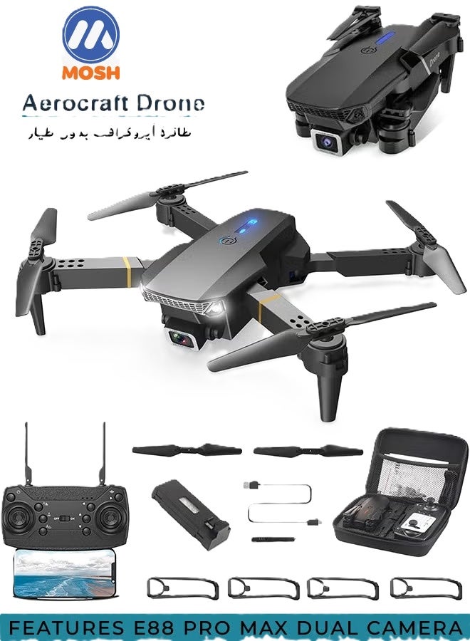MOSH Foldable quadcopter drone E88 Pro Max with dual 4K camera for adults, remote control drone featuring gesture photography, 3D flips, waypoint flight, altitude hold, long control range, battery and carrying case included — an ideal gift for boys, girls, and beginners. - Image 1