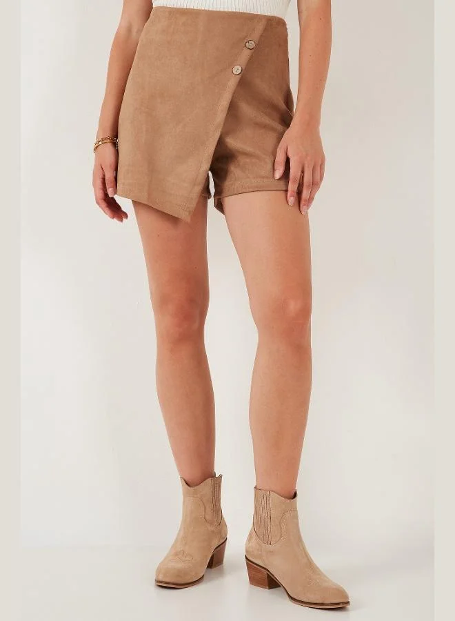 Lela Lela Asymmetrical Winter Scuba Suede Button Detailed Slim Fit Shorts Skirt Women's SHORTS SKIRT 5865968