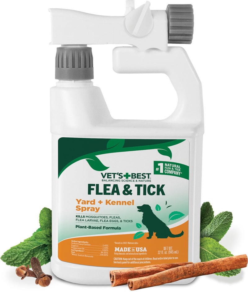 Vet's Best Flea and Tick Yard & Kennel Spray, Dog Flea Spray that Kills Fleas, Mosquitoes, & Ticks, Plant-Based Ingredients, Plant Safe Ready-to-Use Hose Attachment, 32 fl oz - Image 1