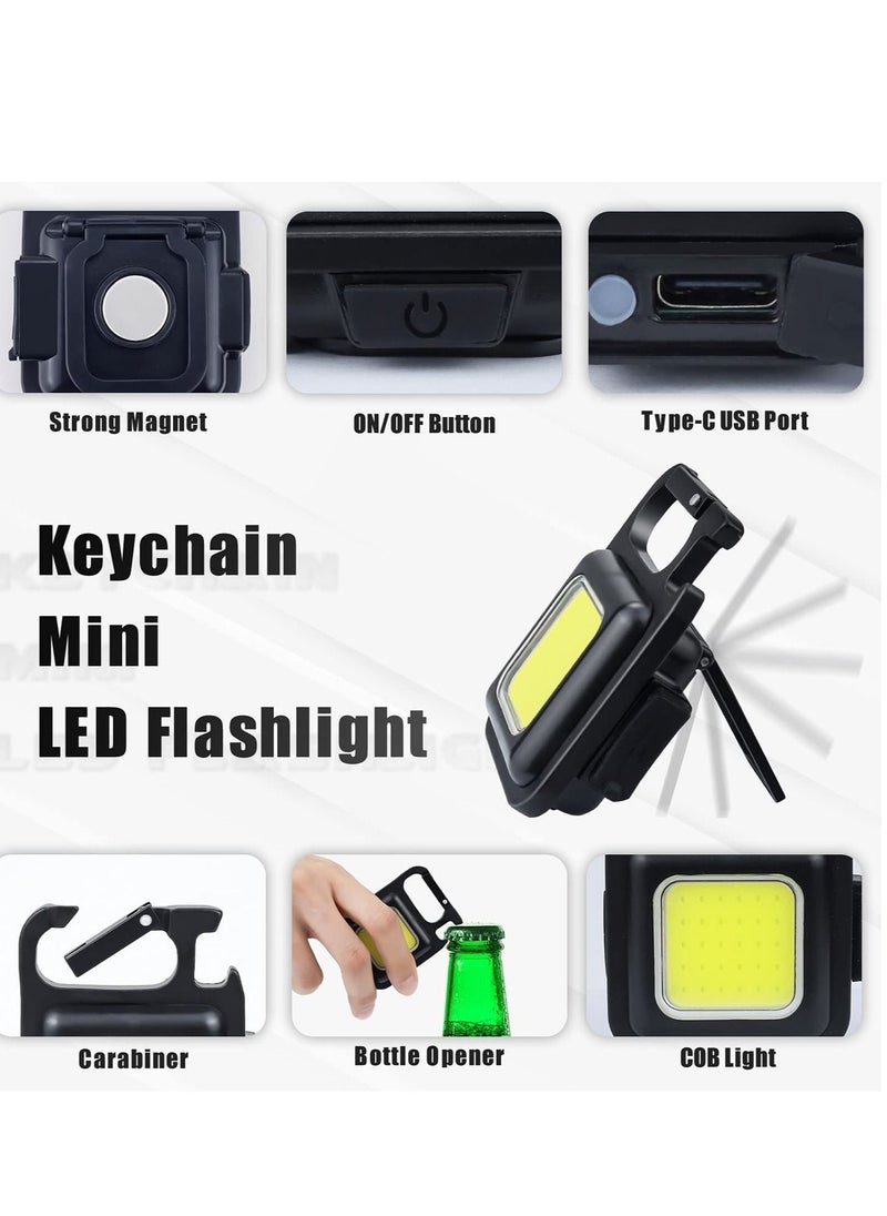 ELTRAZONE - Small LED Flashlight 800 Lumens COB Rechargeable Keychain Mini Flashlight 4 Light Modes Portable Pocket Light with Folding Bracket Bottle Opener and Magnet Base for Fishing Walking Camping - Image 1