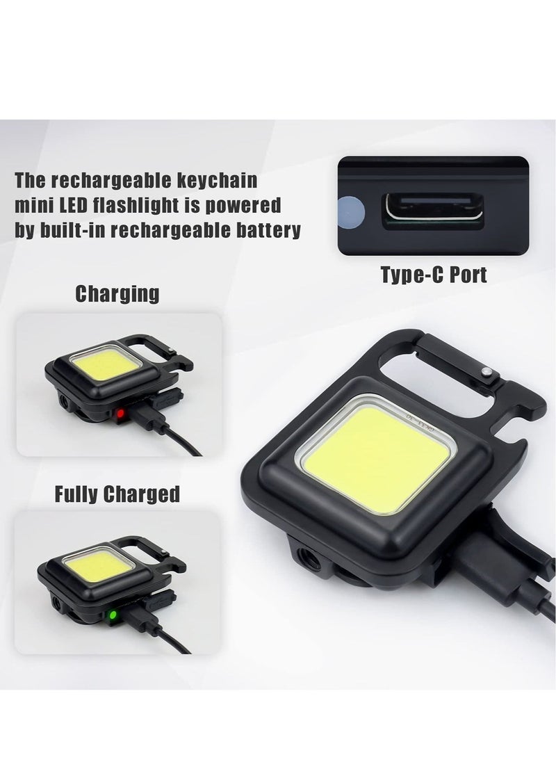 ELTRAZONE - Small LED Flashlight 800 Lumens COB Rechargeable Keychain Mini Flashlight 4 Light Modes Portable Pocket Light with Folding Bracket Bottle Opener and Magnet Base for Fishing Walking Camping - Image 1