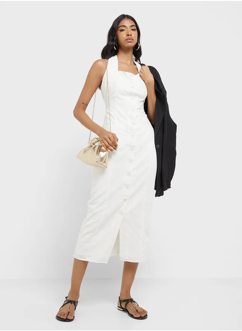 جينجر Halter Neck Button Down Maxi Dress