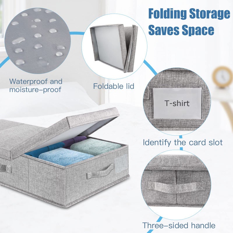 Supowin Underbed Storage Containers Bin with Lids, Large Under Bed Storage Organizer Box with Handle, Foldable Under the Storage Bags for Organizing Clothes, Shoes, Blankets, Pillows - Image 4