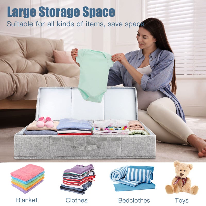 Supowin Underbed Storage Containers Bin with Lids, Large Under Bed Storage Organizer Box with Handle, Foldable Under the Storage Bags for Organizing Clothes, Shoes, Blankets, Pillows - Image 5