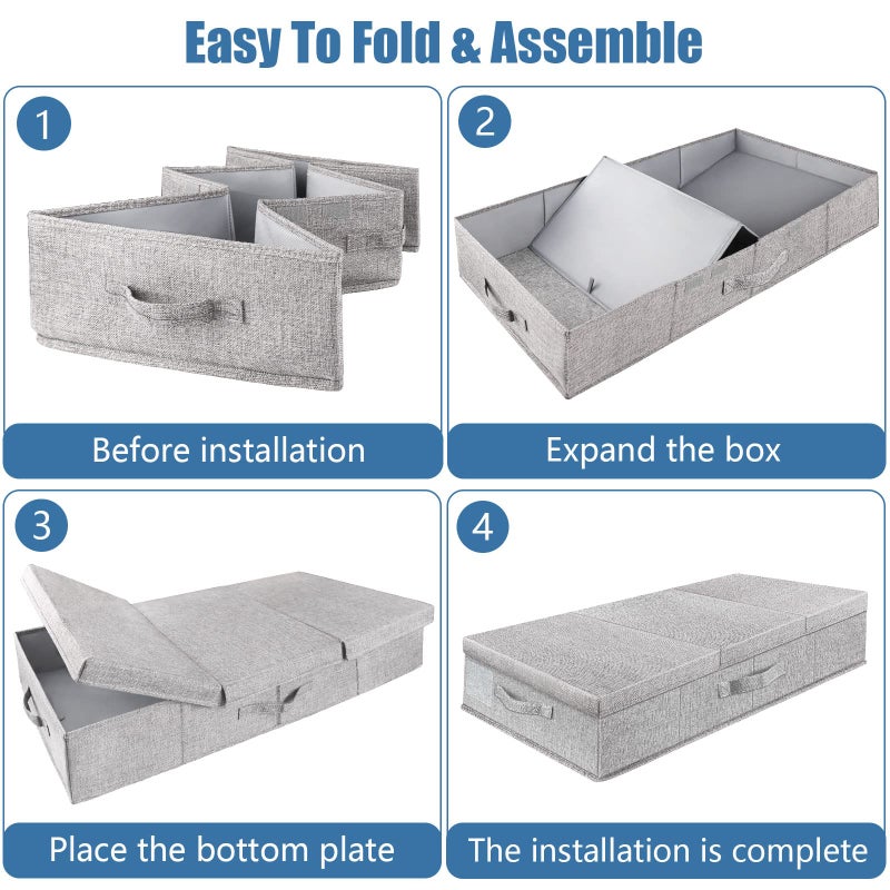 Supowin Underbed Storage Containers Bin with Lids, Large Under Bed Storage Organizer Box with Handle, Foldable Under the Storage Bags for Organizing Clothes, Shoes, Blankets, Pillows - Image 3