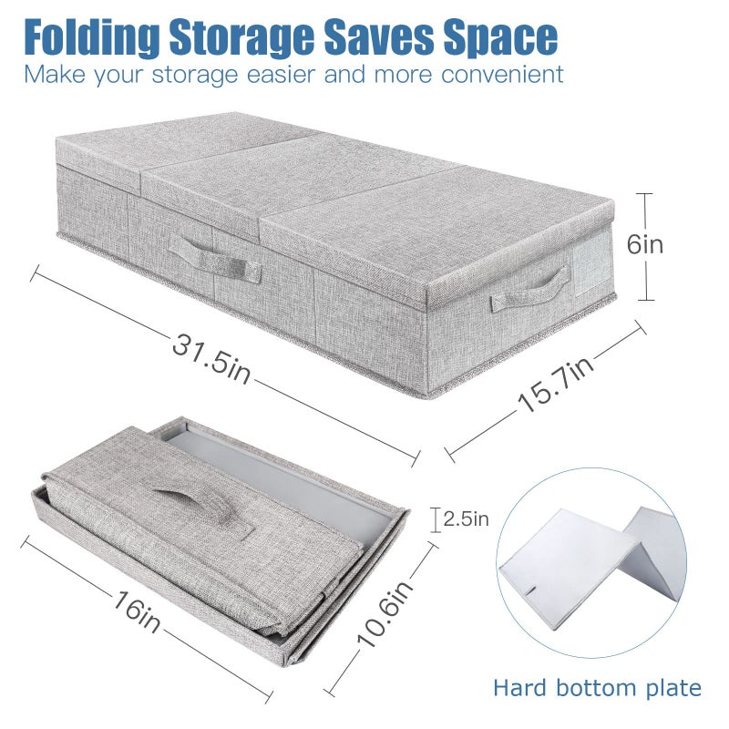 Supowin Underbed Storage Containers Bin with Lids, Large Under Bed Storage Organizer Box with Handle, Foldable Under the Storage Bags for Organizing Clothes, Shoes, Blankets, Pillows - Image 2