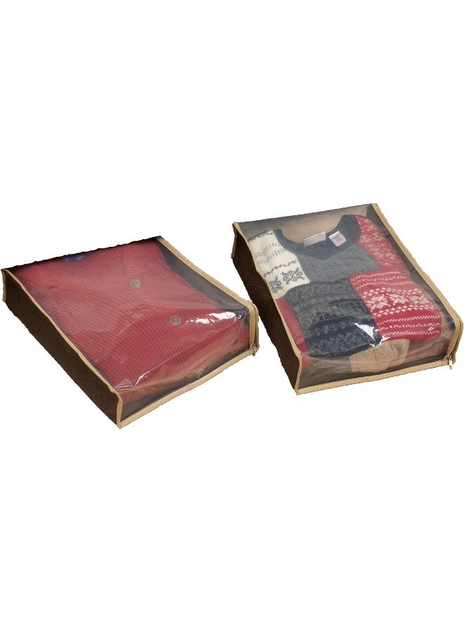 Household Essentials 66612 Sweater Storage Bags  Set of 2  Coffee LinenBrownClear - Image 2