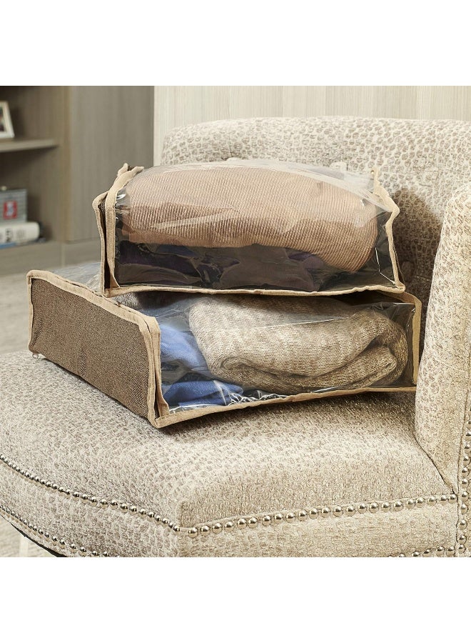 Household Essentials 66612 Sweater Storage Bags  Set of 2  Coffee LinenBrownClear - Image 3