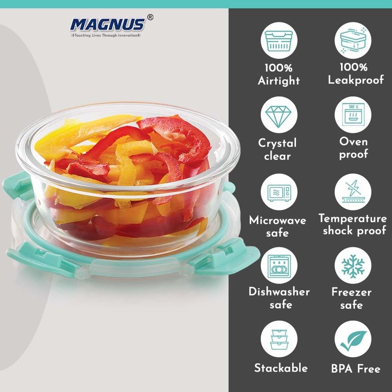 Magnus G-Lock Glass Food Round Container with Break-Free Detachable Lock – 400ML Borosilicate Glass, Oven & Microwave Safe Lunch Box, Kitchen Essentials, Lunch Boxes for Office Men - Image 5