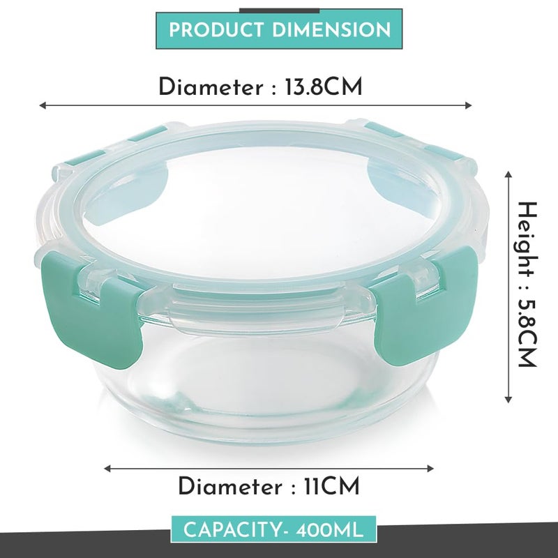 Magnus G-Lock Glass Food Round Container with Break-Free Detachable Lock – 400ML Borosilicate Glass, Oven & Microwave Safe Lunch Box, Kitchen Essentials, Lunch Boxes for Office Men - Image 3
