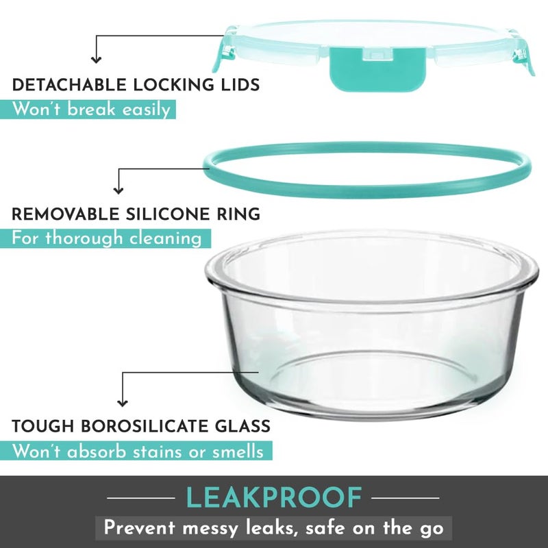 Magnus G-Lock Glass Food Round Container with Break-Free Detachable Lock – 400ML Borosilicate Glass, Oven & Microwave Safe Lunch Box, Kitchen Essentials, Lunch Boxes for Office Men - Image 4