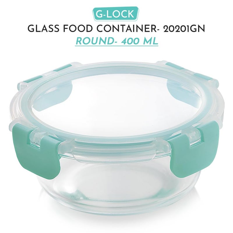 Magnus G-Lock Glass Food Round Container with Break-Free Detachable Lock – 400ML Borosilicate Glass, Oven & Microwave Safe Lunch Box, Kitchen Essentials, Lunch Boxes for Office Men - Image 2