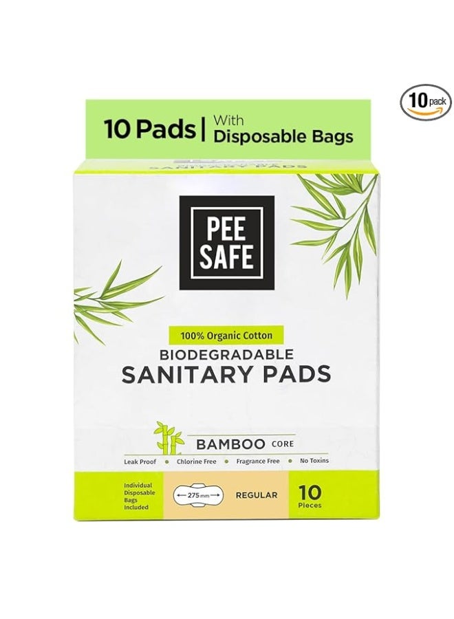 بيساف فوط صحية من القطن العضوي قابلة للتحلل الحيوي من بي سيف (عبوة من 10 قطع، عادية) - Image 1