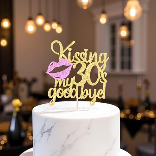 Kaoenla Kissing My 30s Goodbye Cake Topper Cake Topper Decorations for Birthday Theme PicksHappy 30th Birthday Cake Decor Cheers to 30 Years 30 Anniversary Party Decoration Supplies - Image 1