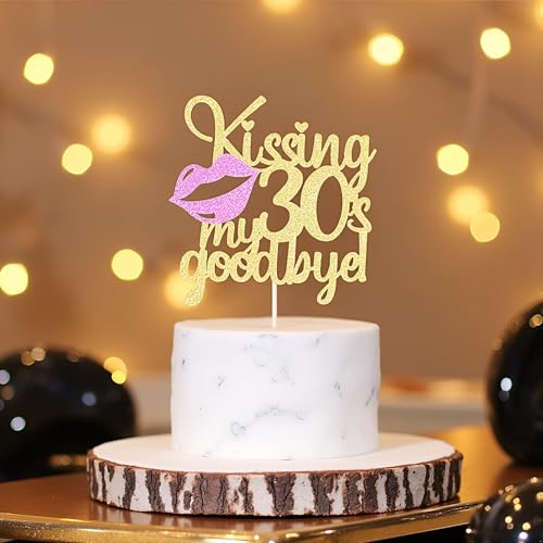 Kaoenla Kissing My 30s Goodbye Cake Topper Cake Topper Decorations for Birthday Theme PicksHappy 30th Birthday Cake Decor Cheers to 30 Years 30 Anniversary Party Decoration Supplies - Image 5