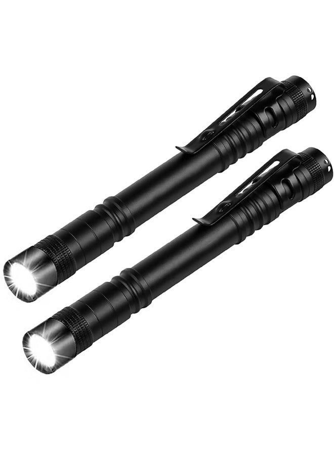 2 Pack LED Pen Flashlights, Lightweight, Mini, Waterproof Pocket Flashlight with Clip, Small Flashlights for Camping Outdoor Emergency Inspection Work Repair Black  - Image 1