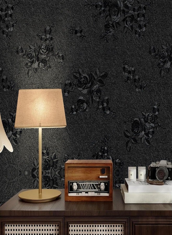Apdidl Black Wallpaper Peel and Stick for Kitchen and Cabinets, Black Flower Textured Contact Paper for Drawers 118"X17.7", Removable Self Adhesive Waterproof Modern Wall Paper for Bathroom Walls - Image 2