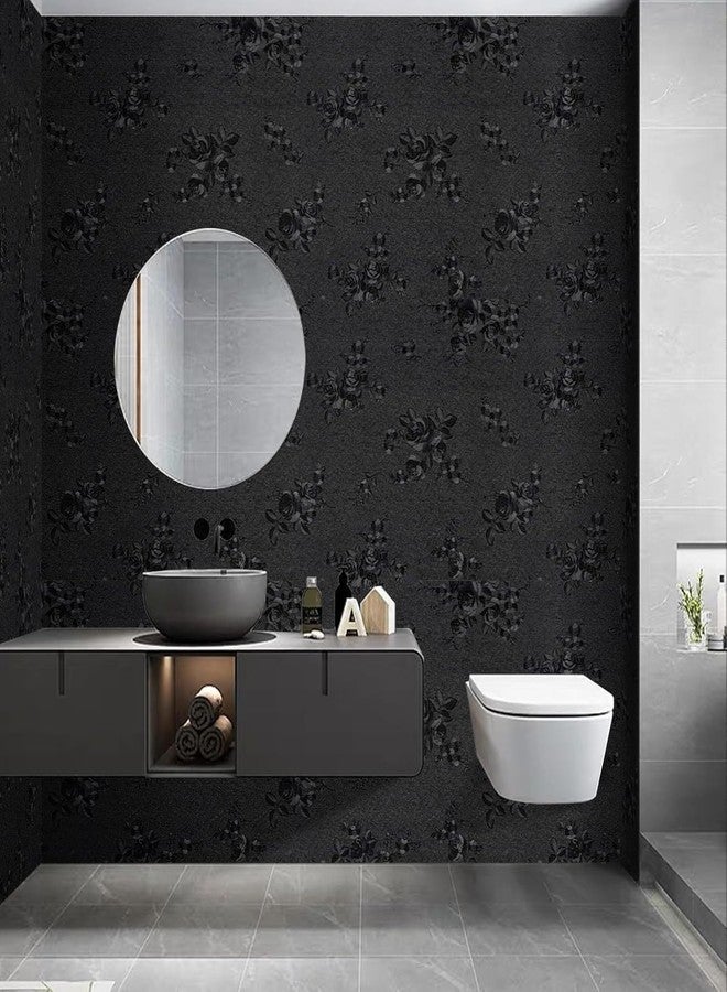 Apdidl Black Wallpaper Peel and Stick for Kitchen and Cabinets, Black Flower Textured Contact Paper for Drawers 118"X17.7", Removable Self Adhesive Waterproof Modern Wall Paper for Bathroom Walls - Image 4