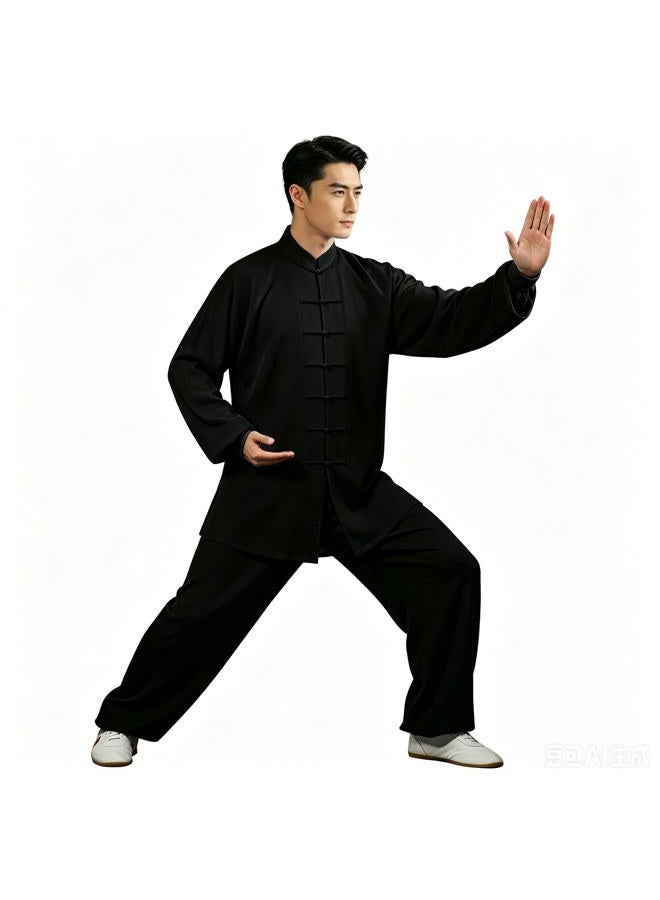 Zooboo Unisex Womens Cotton Linen Kung Fu Tai Chi Uniform Martial Arts Wear (Black, XL), Black, XL - Image 3