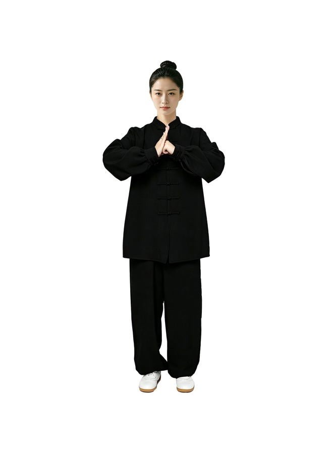 Zooboo Unisex Womens Cotton Linen Kung Fu Tai Chi Uniform Martial Arts Wear (Black, XL), Black, XL - Image 2