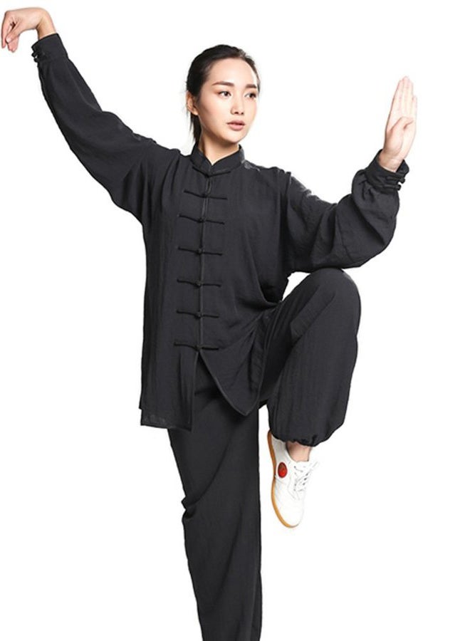 Zooboo Unisex Womens Cotton Linen Kung Fu Tai Chi Uniform Martial Arts Wear (Black, XL), Black, XL - Image 1