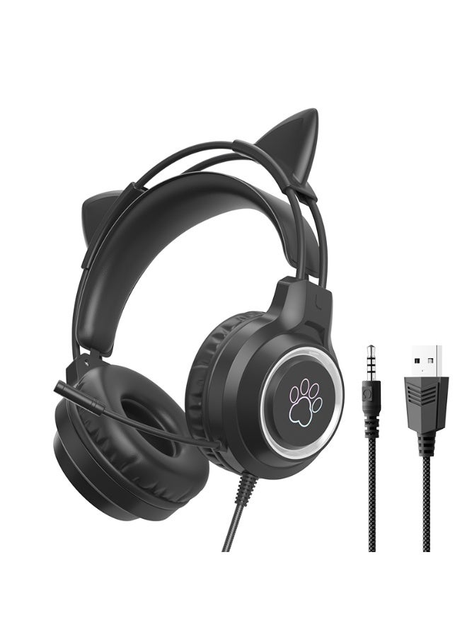 سماعات رأس SY-G35 السلكية على شكل أذن قطة مع إضاءة RGB وميكروفون لإلغاء الضوضاء بزاوية 360° وجودة صوت HiFi لسماعة ألعاب PS4 / PC / Laptop - Image 3