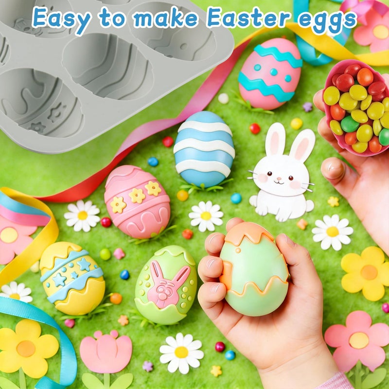 Sidosir 2PCS Easter Silicone Egg Shaped Chocolate Molds, 6-Cavity Different Pattern Design Non-stick Easter Egg Shaped Baking Silicone Molds for Chocolate, Jelly, Cake Decoration and Candy Making - Image 3