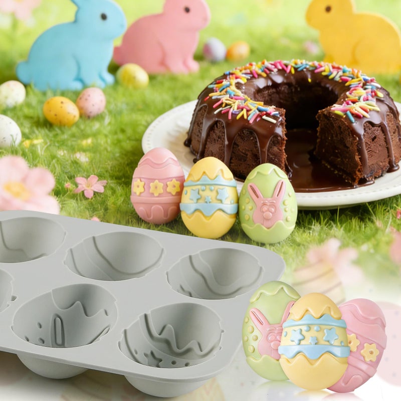 Sidosir 2PCS Easter Silicone Egg Shaped Chocolate Molds, 6-Cavity Different Pattern Design Non-stick Easter Egg Shaped Baking Silicone Molds for Chocolate, Jelly, Cake Decoration and Candy Making - Image 4