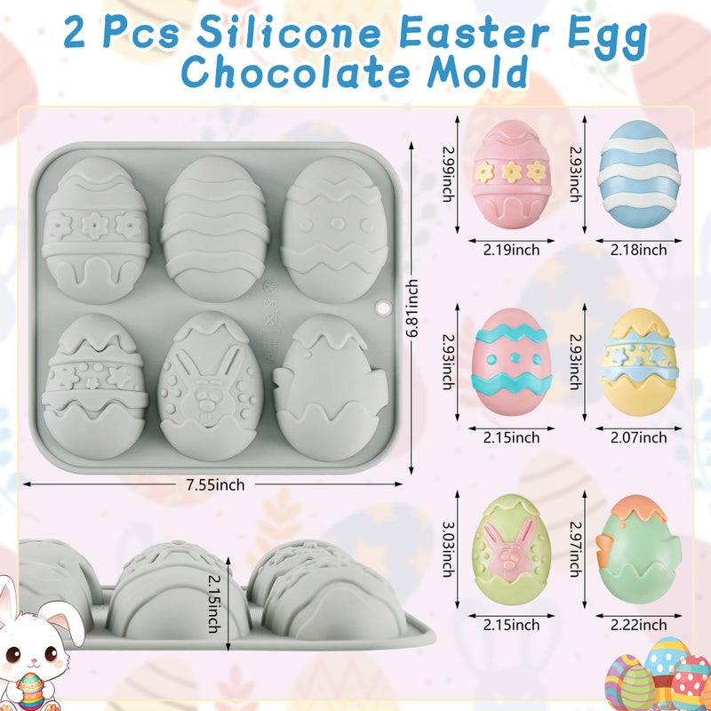 Sidosir 2PCS Easter Silicone Egg Shaped Chocolate Molds, 6-Cavity Different Pattern Design Non-stick Easter Egg Shaped Baking Silicone Molds for Chocolate, Jelly, Cake Decoration and Candy Making - Image 2