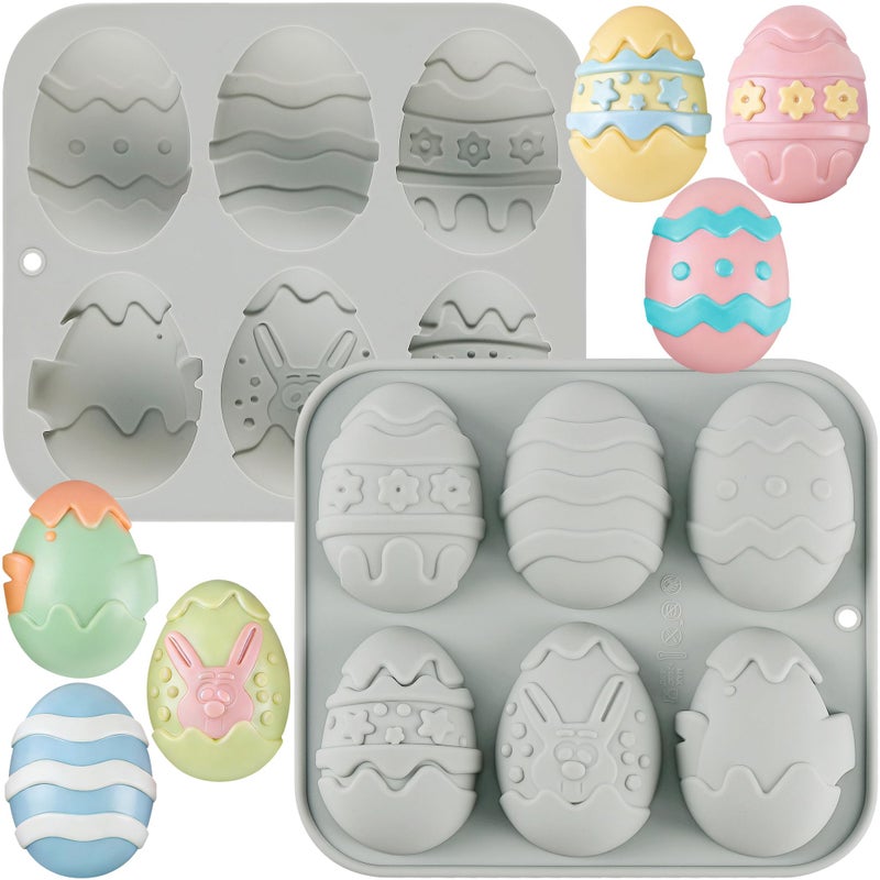 Sidosir 2PCS Easter Silicone Egg Shaped Chocolate Molds, 6-Cavity Different Pattern Design Non-stick Easter Egg Shaped Baking Silicone Molds for Chocolate, Jelly, Cake Decoration and Candy Making - Image 1