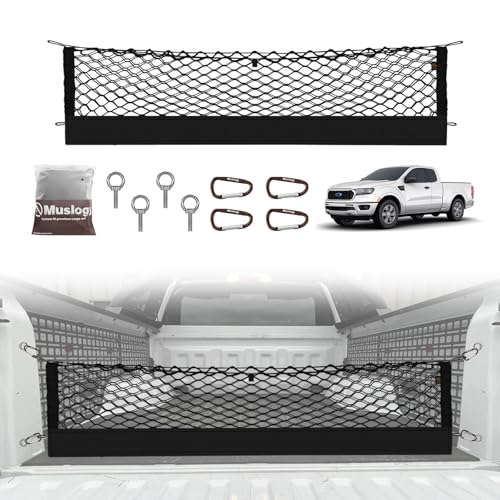 Muslogy Truck Bed Cargo Net Compatible with Ford Ranger 20192023 Accessories Storage Organizer Pickup Truck Bed Envelope Style Cargo Net with Heavy Duty Carabiners