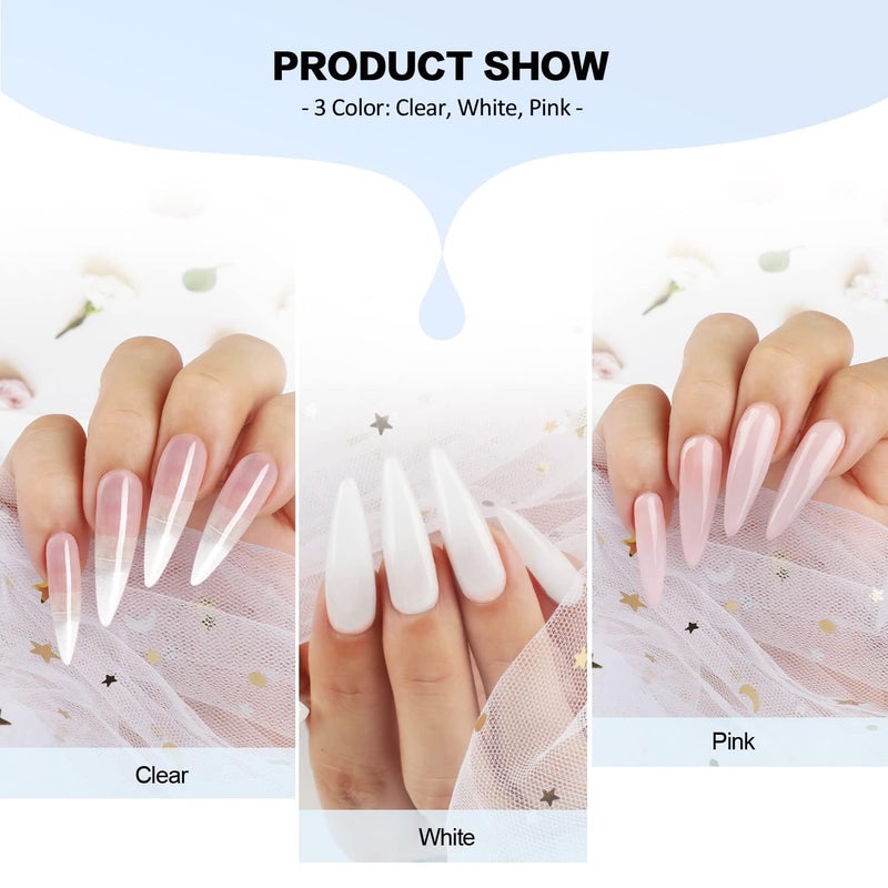 Morovan Acrylic Nail Kit: Clear Pink White Powder and Professional Liquid Set for Nail Extension - DIY at Home With Brush for Beginners - Image 2