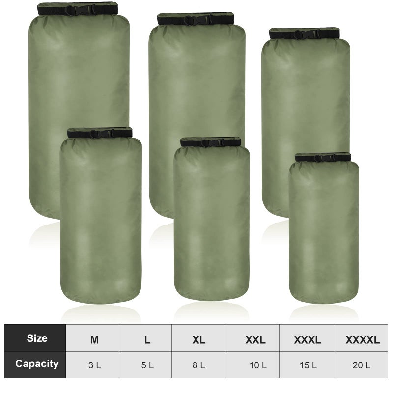 Shappy 6 Pcs Waterproof Dry Bag Set 6 Size Lightweight Sack and Long Adjustable Shoulder Strap 20/15/10/8/5/3l Outdoor Keep Gear Stuff Sack for Kayaking Camping Backpacking Boat Hiking(Dark Color) - Image 4